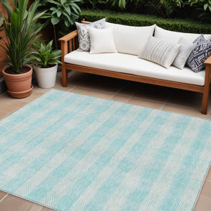 HomeRoots 9' X 12' Aqua Plaid Area Rug - Washable, Stain-Resistant, Indoor/Outdoor - Perfect for Coastal Décor! 595455