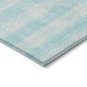 HomeRoots 9' X 12' Aqua Plaid Area Rug - Washable, Stain-Resistant, Indoor/Outdoor - Perfect for Coastal Décor! 595455