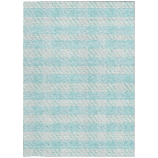 HomeRoots 5' Aqua and Ivory Plaid Indoor Outdoor Area Rug - Durable, Washable, Coastal Charm for Any Space 10' X 14' 595456