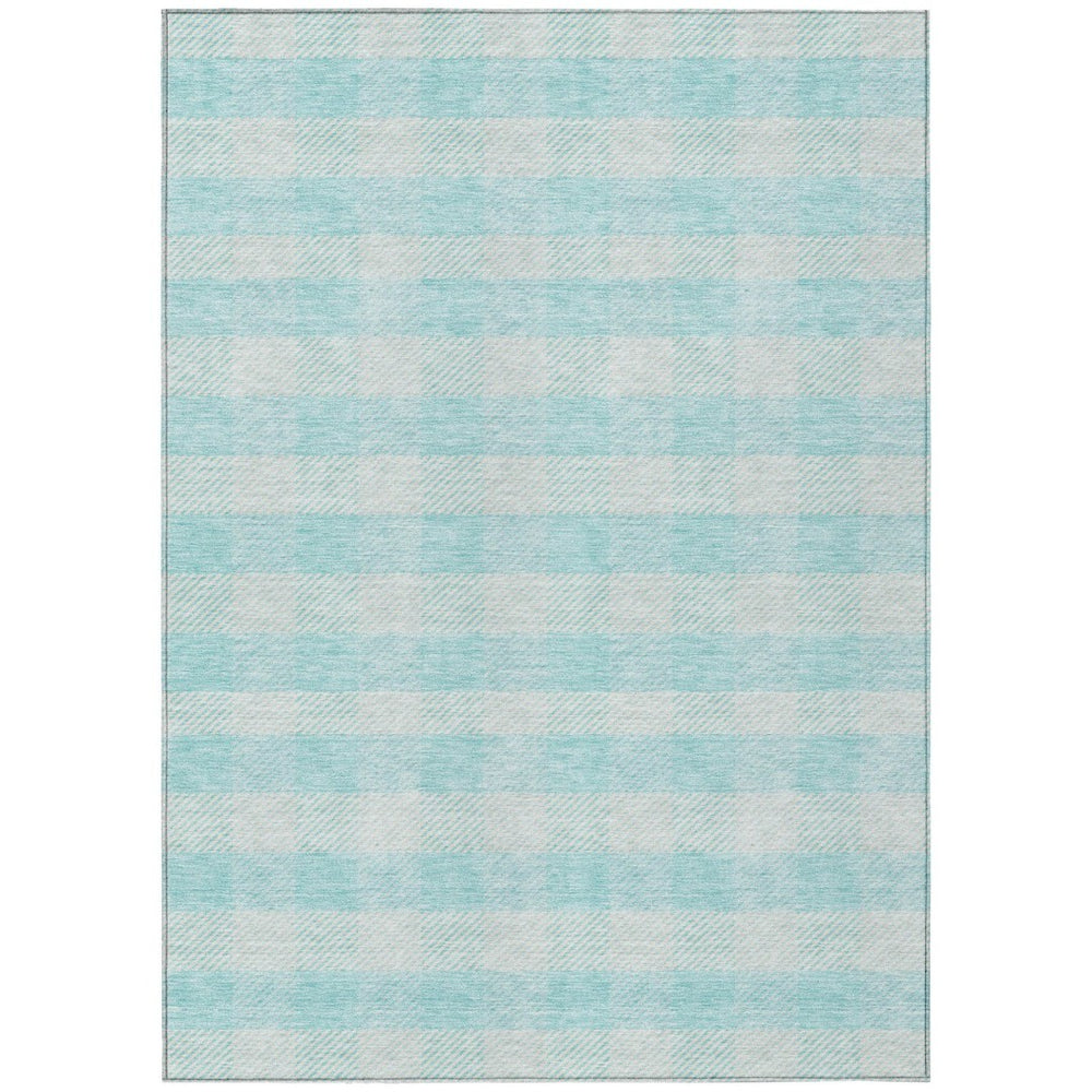 HomeRoots 5' Aqua and Ivory Plaid Indoor Outdoor Area Rug - Durable, Washable, Coastal Charm for Any Space 10' X 14' 595456