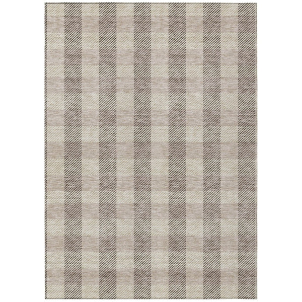 HomeRoots 5' Durable Beige and Brown Plaid Area Rug for Indoor and Outdoor Spaces, Easy-Care and Stylish 5' X 8' 595458