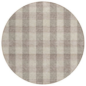 HomeRoots 5' Durable Beige and Brown Plaid Area Rug for Indoor and Outdoor Spaces, Easy-Care and Stylish 8' Round 595459