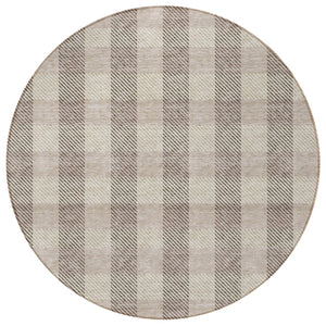 HomeRoots 5' Durable Beige and Brown Plaid Area Rug for Indoor and Outdoor Spaces, Easy-Care and Stylish 8' Round 595459