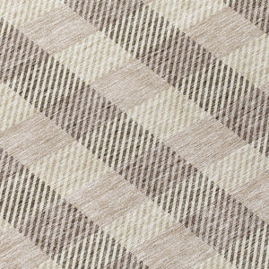 HomeRoots 5' Durable Beige and Brown Plaid Area Rug for Indoor and Outdoor Spaces, Easy-Care and Stylish 8' Round 595459