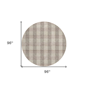 HomeRoots 5' Durable Beige and Brown Plaid Area Rug for Indoor and Outdoor Spaces, Easy-Care and Stylish 8' Round 595459