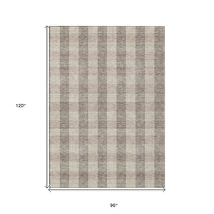 HomeRoots 5' Durable Beige and Brown Plaid Area Rug for Indoor and Outdoor Spaces, Easy-Care and Stylish 8' X 10' 595460