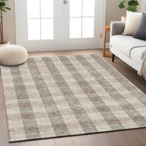 HomeRoots 5' Durable Beige and Brown Plaid Area Rug for Indoor and Outdoor Spaces, Easy-Care and Stylish 8' X 10' 595460