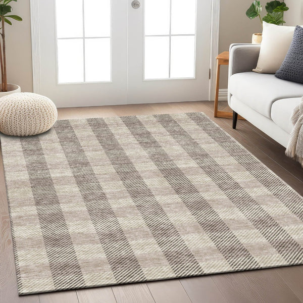 HomeRoots 5' Durable Beige and Brown Plaid Area Rug for Indoor and Outdoor Spaces, Easy-Care and Stylish 8' X 10' 595460