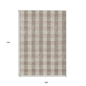 HomeRoots 9' X 12' Beige and Brown Plaid Area Rug - Washable, Durable, Stylish for Indoor & Outdoor Use 595461