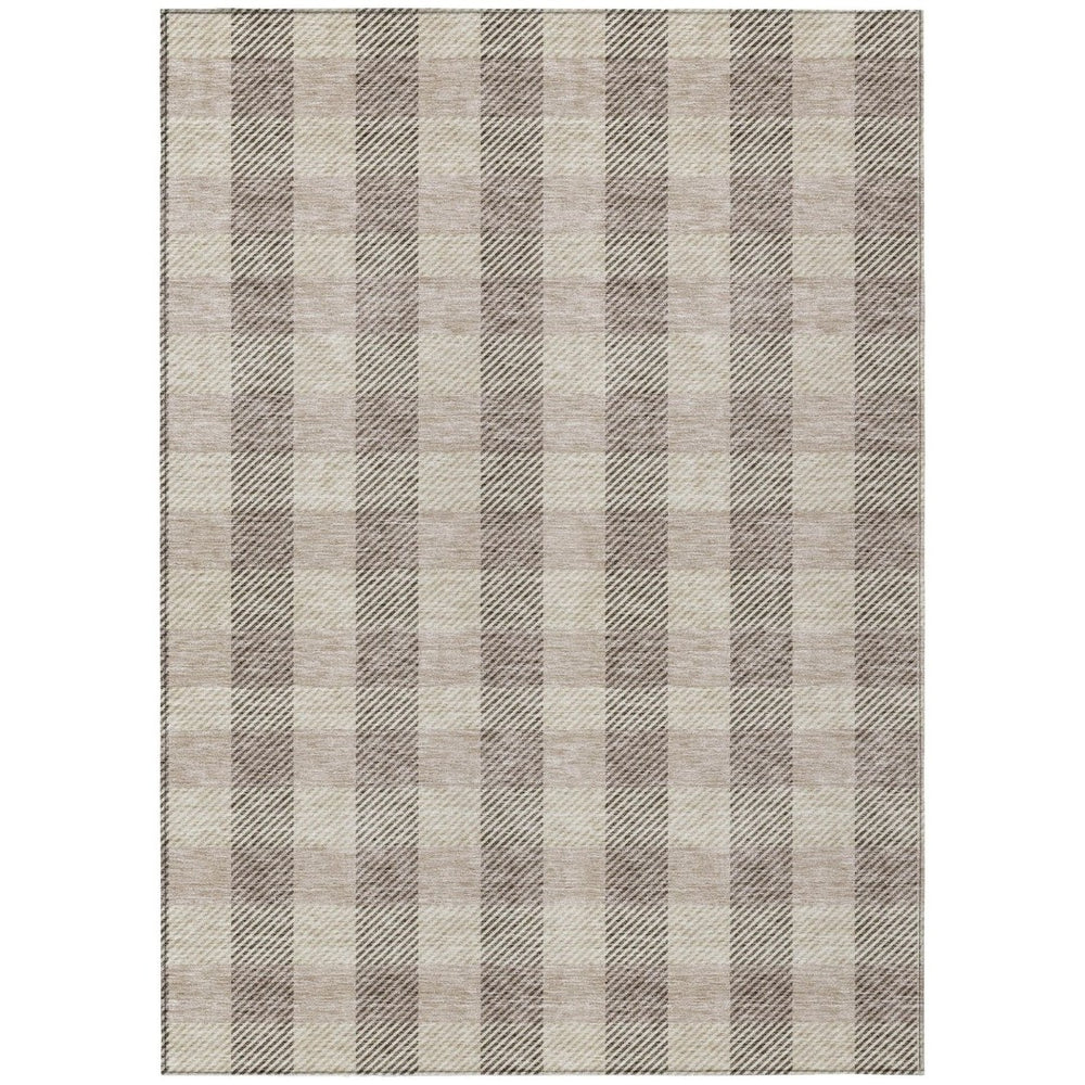 HomeRoots 9' X 12' Beige and Brown Plaid Area Rug - Washable, Durable, Stylish for Indoor & Outdoor Use 595461