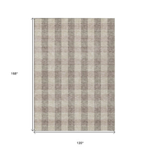 HomeRoots 5' Durable Beige and Brown Plaid Area Rug for Indoor and Outdoor Spaces, Easy-Care and Stylish 10' X 14' 595462