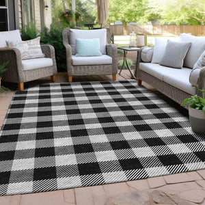 HomeRoots 5' Washable Black Gray and Ivory Plaid Area Rug - Durable, Stylish, Perfect for Indoor and Outdoor Use 5' X 8' 595464