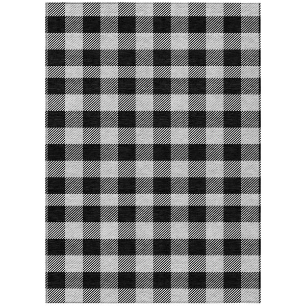 HomeRoots 5' Washable Black Gray and Ivory Plaid Area Rug - Durable, Stylish, Perfect for Indoor and Outdoor Use 5' X 8' 595464