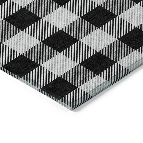 HomeRoots 5' Washable Black Gray and Ivory Plaid Area Rug - Durable, Stylish, Perfect for Indoor and Outdoor Use 5' X 8' 595464
