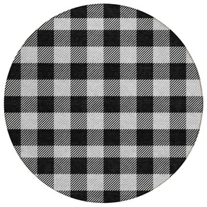 HomeRoots 5' Washable Black Gray and Ivory Plaid Area Rug - Durable, Stylish, Perfect for Indoor and Outdoor Use 8' Round 595465