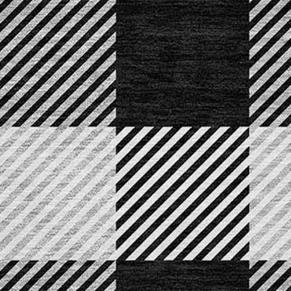 HomeRoots 5' Washable Black Gray and Ivory Plaid Area Rug - Durable, Stylish, Perfect for Indoor and Outdoor Use 8' Round 595465