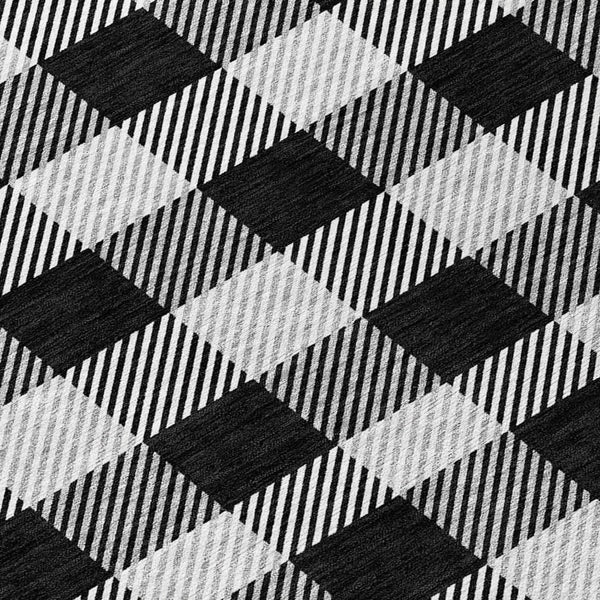 HomeRoots 5' Washable Black Gray and Ivory Plaid Area Rug - Durable, Stylish, Perfect for Indoor and Outdoor Use 8' Round 595465