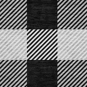 HomeRoots 5' Washable Black Gray and Ivory Plaid Area Rug - Durable, Stylish, Perfect for Indoor and Outdoor Use 8' Round 595465