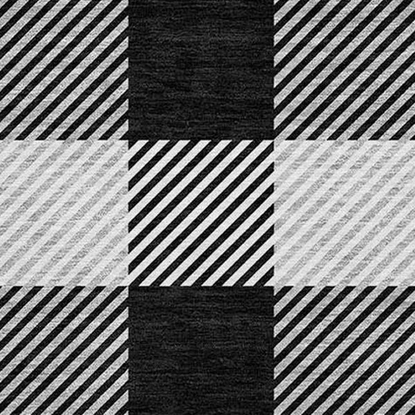 HomeRoots 5' Washable Black Gray and Ivory Plaid Area Rug - Durable, Stylish, Perfect for Indoor and Outdoor Use 8' Round 595465