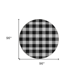 HomeRoots 5' Washable Black Gray and Ivory Plaid Area Rug - Durable, Stylish, Perfect for Indoor and Outdoor Use 8' Round 595465
