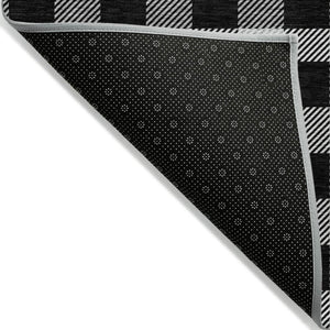 HomeRoots 5' Washable Black Gray and Ivory Plaid Area Rug - Durable, Stylish, Perfect for Indoor and Outdoor Use 8' X 10' 595466