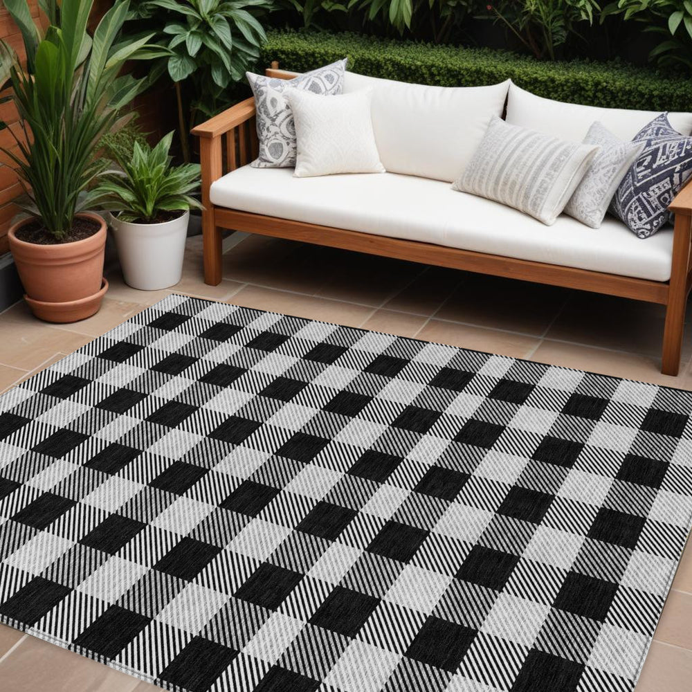 Homeroots 3' Aqua And Ivory Plaid Washable Area Rug For Indoor And Outdoor Spaces - Durable And Stylish Decor 9' X 12' Polyester 595467