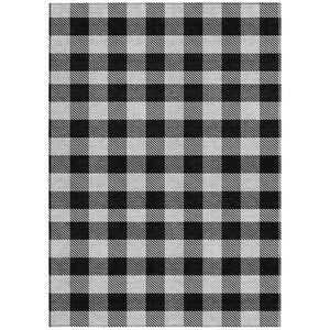 HomeRoots 5' Washable Black Gray and Ivory Plaid Area Rug - Durable, Stylish, Perfect for Indoor and Outdoor Use 10' X 14' 595468