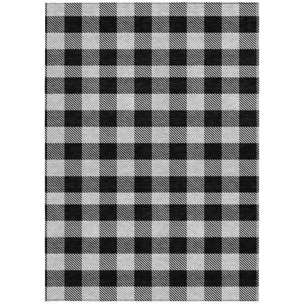 HomeRoots 5' Washable Black Gray and Ivory Plaid Area Rug - Durable, Stylish, Perfect for Indoor and Outdoor Use 10' X 14' 595468