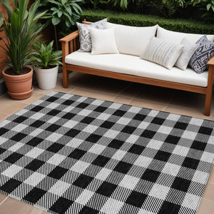 HomeRoots 5' Washable Black Gray and Ivory Plaid Area Rug - Durable, Stylish, Perfect for Indoor and Outdoor Use 10' X 14' 595468