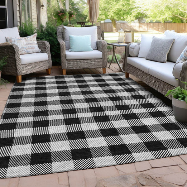 HomeRoots 5' Washable Black Gray and Ivory Plaid Area Rug - Durable, Stylish, Perfect for Indoor and Outdoor Use 10' X 14' 595468