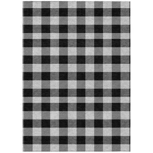 HomeRoots 5' Washable Black Gray and Ivory Plaid Area Rug - Durable, Stylish, Perfect for Indoor and Outdoor Use 10' X 14' 595468