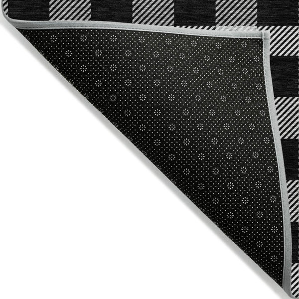 HomeRoots 5' Washable Black Gray and Ivory Plaid Area Rug - Durable, Stylish, Perfect for Indoor and Outdoor Use 10' X 14' 595468
