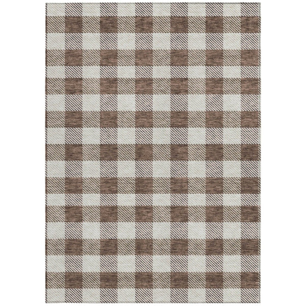 HomeRoots 5' Timeless Brown and Beige Plaid Area Rug – Durable, Washable Indoor/Outdoor Design for Every Space 5' X 8' 595470