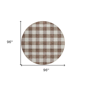 HomeRoots 5' Timeless Brown and Beige Plaid Area Rug – Durable, Washable Indoor/Outdoor Design for Every Space 8' Round 595471