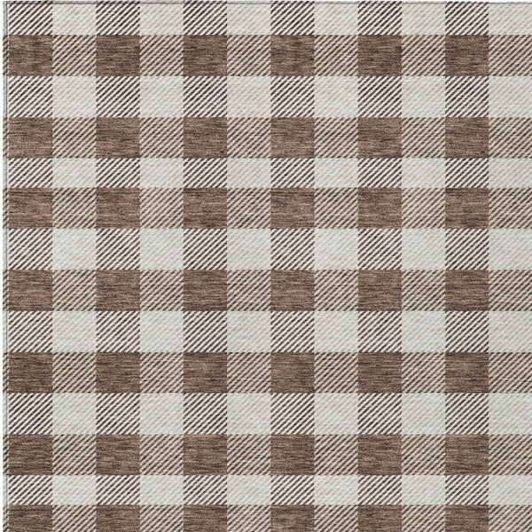 HomeRoots 5' Timeless Brown and Beige Plaid Area Rug – Durable, Washable Indoor/Outdoor Design for Every Space 8' X 10' 595472
