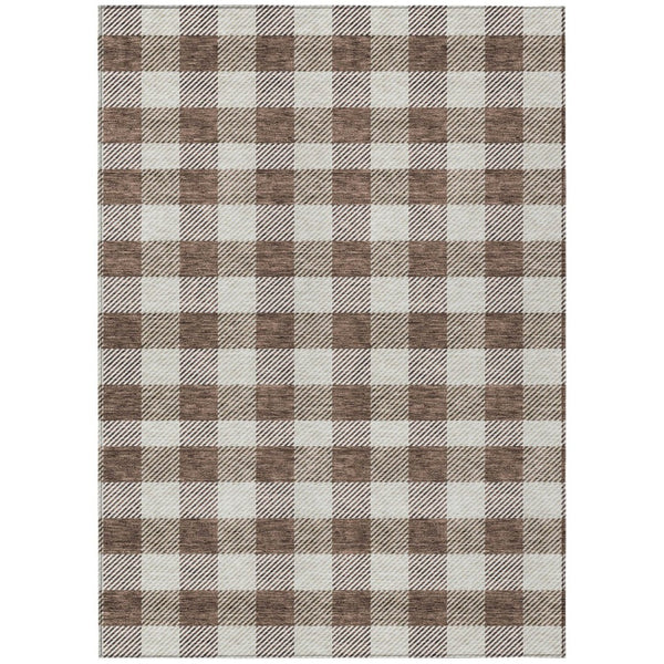 HomeRoots 5' Timeless Brown and Beige Plaid Area Rug – Durable, Washable Indoor/Outdoor Design for Every Space 8' X 10' 595472