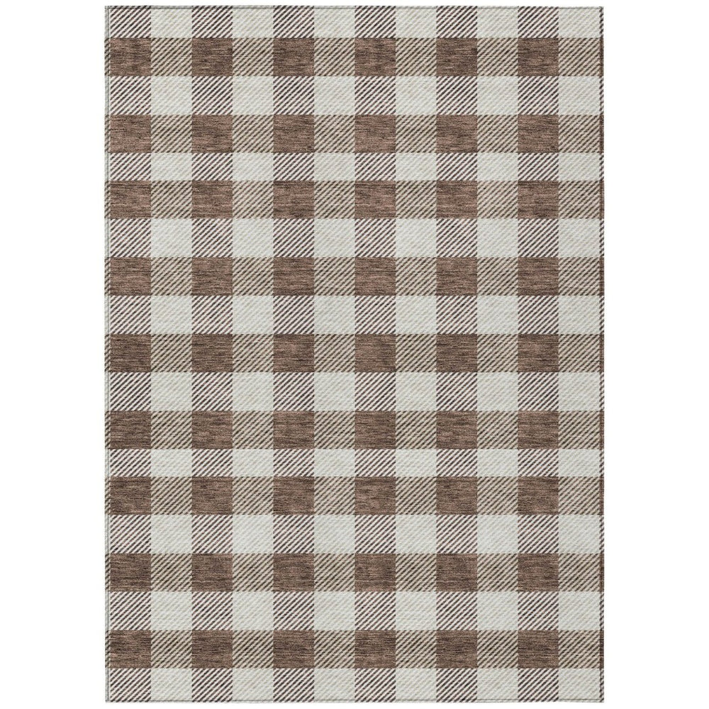 HomeRoots 9' X 12' Brown and Beige Plaid Washable Area Rug - Durable Indoor/Outdoor Style for Any Space 595473