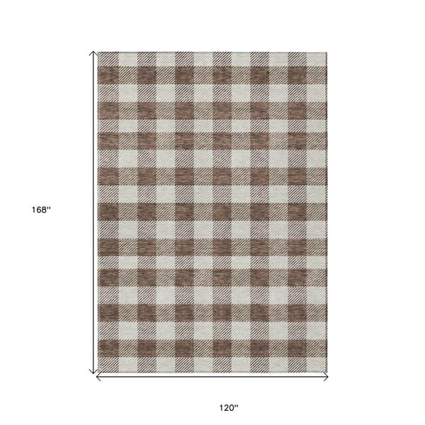 HomeRoots 5' Timeless Brown and Beige Plaid Area Rug – Durable, Washable Indoor/Outdoor Design for Every Space 10' X 14' 595474