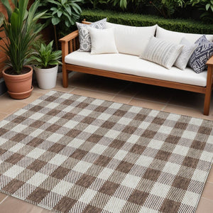 HomeRoots 5' Timeless Brown and Beige Plaid Area Rug – Durable, Washable Indoor/Outdoor Design for Every Space 10' X 14' 595474