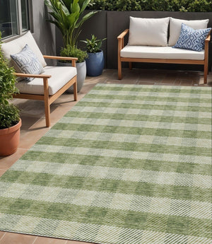 HomeRoots 5' Indoor Outdoor Area Rug - Stylish Green Plaid Design, Machine Washable, Durable for High-Traffic Areas 5' X 8' 595476