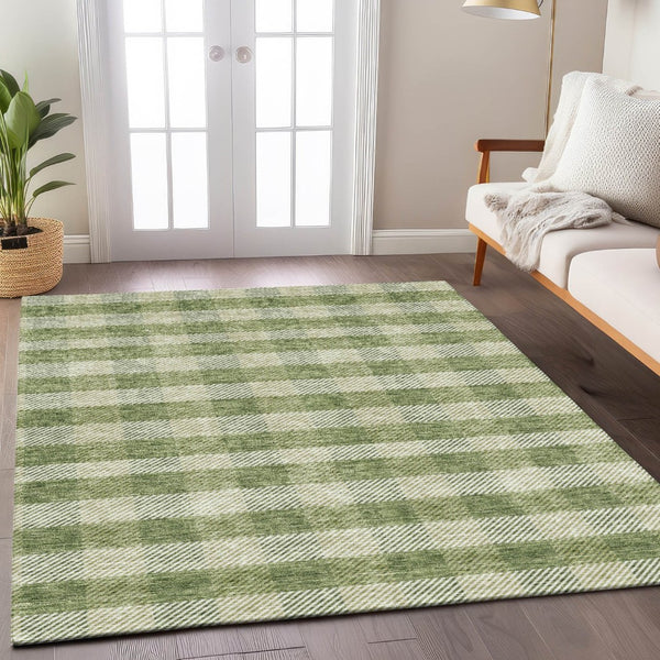 HomeRoots 5' Indoor Outdoor Area Rug - Stylish Green Plaid Design, Machine Washable, Durable for High-Traffic Areas 5' X 8' 595476