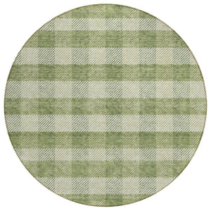 HomeRoots 5' Indoor Outdoor Area Rug - Stylish Green Plaid Design, Machine Washable, Durable for High-Traffic Areas 8' Round 595477