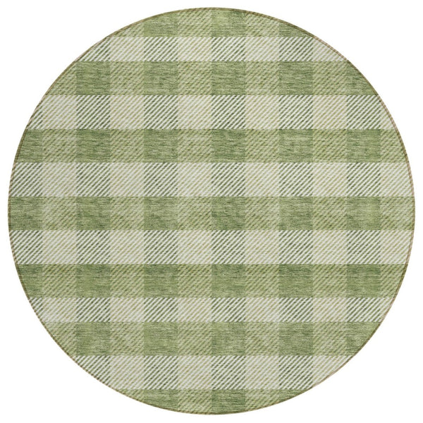 HomeRoots 5' Indoor Outdoor Area Rug - Stylish Green Plaid Design, Machine Washable, Durable for High-Traffic Areas 8' Round 595477