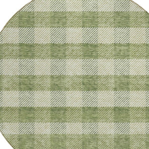 HomeRoots 5' Indoor Outdoor Area Rug - Stylish Green Plaid Design, Machine Washable, Durable for High-Traffic Areas 8' Round 595477