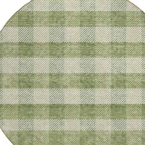 HomeRoots 5' Indoor Outdoor Area Rug - Stylish Green Plaid Design, Machine Washable, Durable for High-Traffic Areas 8' Round 595477