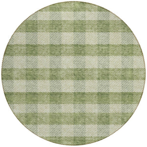 HomeRoots 5' Indoor Outdoor Area Rug - Stylish Green Plaid Design, Machine Washable, Durable for High-Traffic Areas 8' Round 595477