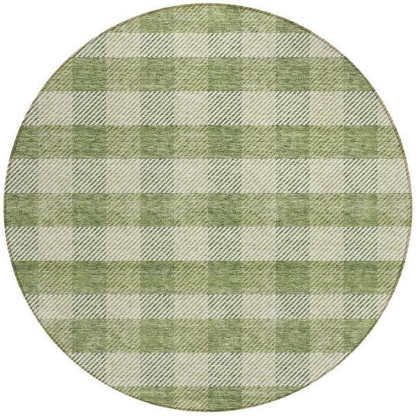 HomeRoots 5' Indoor Outdoor Area Rug - Stylish Green Plaid Design, Machine Washable, Durable for High-Traffic Areas 8' Round 595477