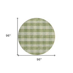 HomeRoots 5' Indoor Outdoor Area Rug - Stylish Green Plaid Design, Machine Washable, Durable for High-Traffic Areas 8' Round 595477