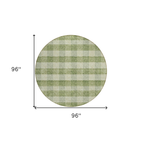 HomeRoots 5' Indoor Outdoor Area Rug - Stylish Green Plaid Design, Machine Washable, Durable for High-Traffic Areas 8' Round 595477