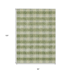 HomeRoots 5' Indoor Outdoor Area Rug - Stylish Green Plaid Design, Machine Washable, Durable for High-Traffic Areas 8' X 10' 595478